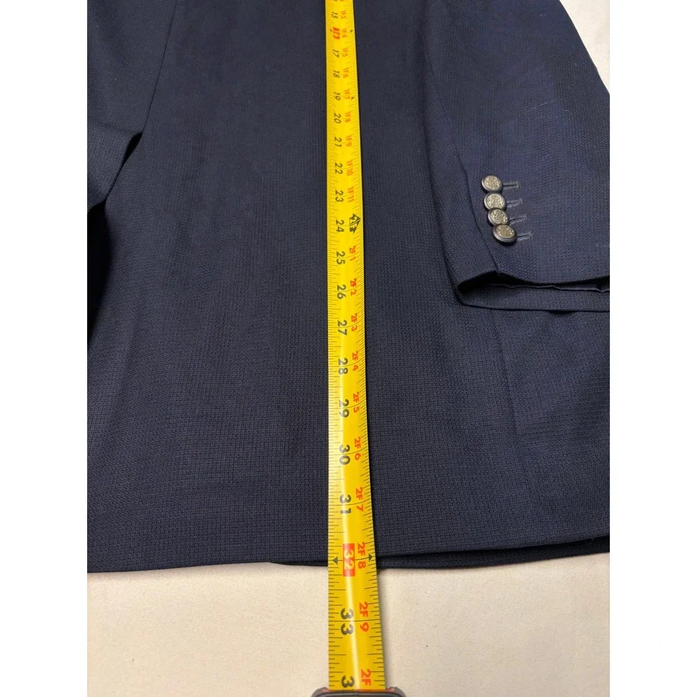 Ermenegildo Zegna Cloth Navy Blue Blazer 3-Button Crest Buttons Textured Men 50R